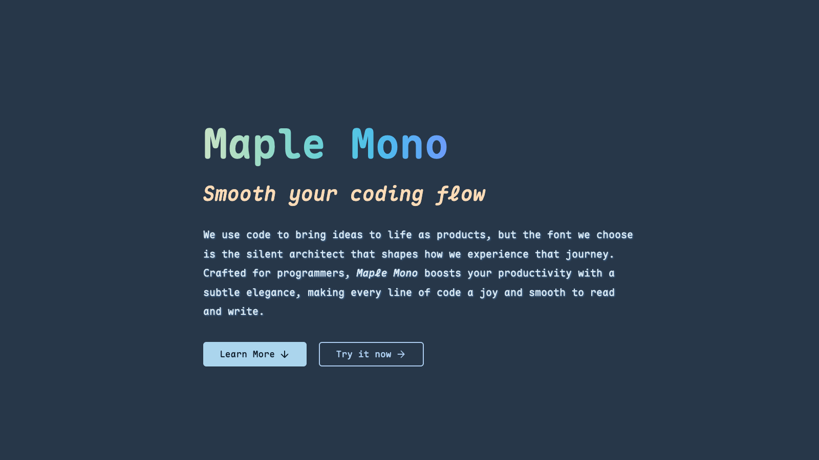 Screenshot of the Maple Mono font. It's an elegant rounded monospaced font.